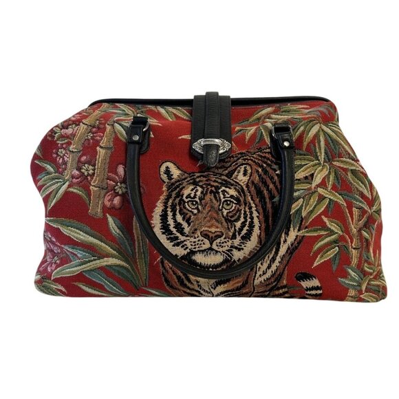 Raviani Tapestry Tiger & Bamboo Pattern Large Handbag Purse Dual Handles - Picture 1 of 10